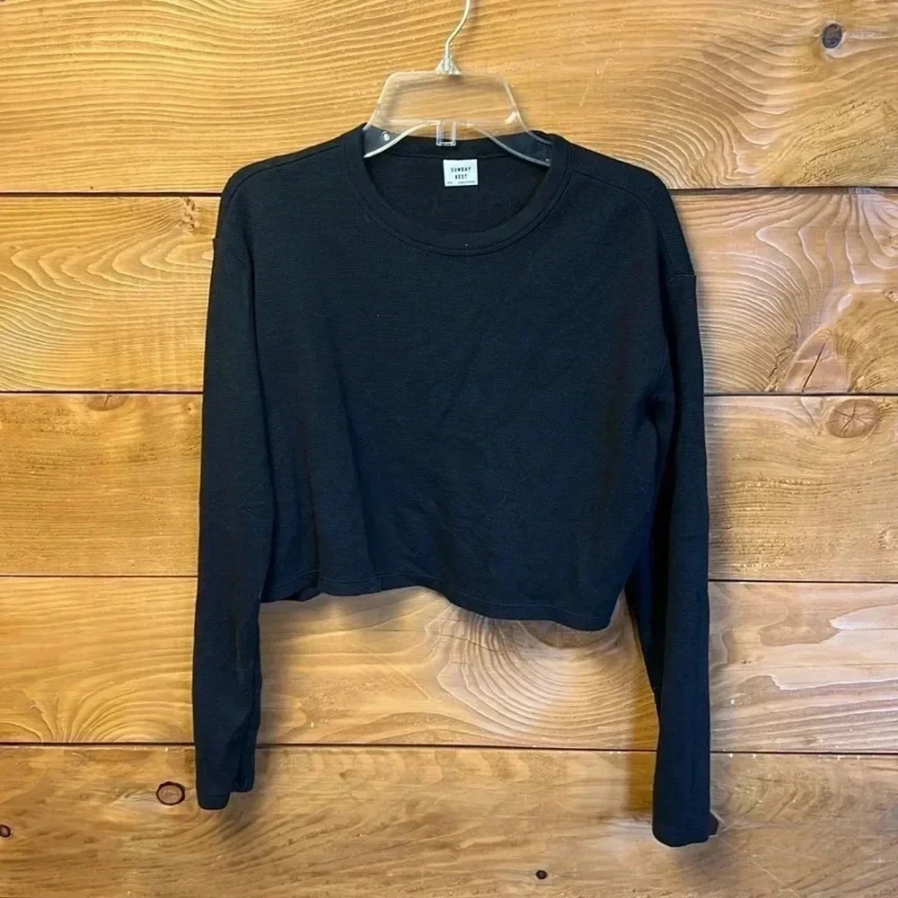 Sunday Best Womens Long sleeve crop top Black 2XS lightweight streetwear Y2k